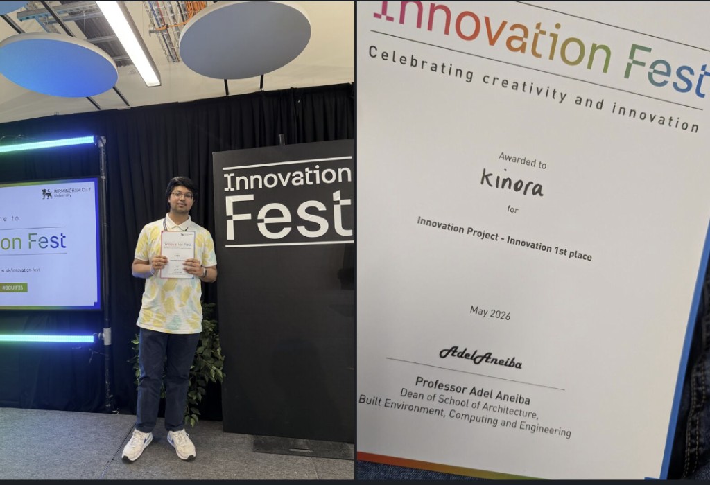 Prem Lodhia receiving the 1st Place Dean's Award at Innovation Fest