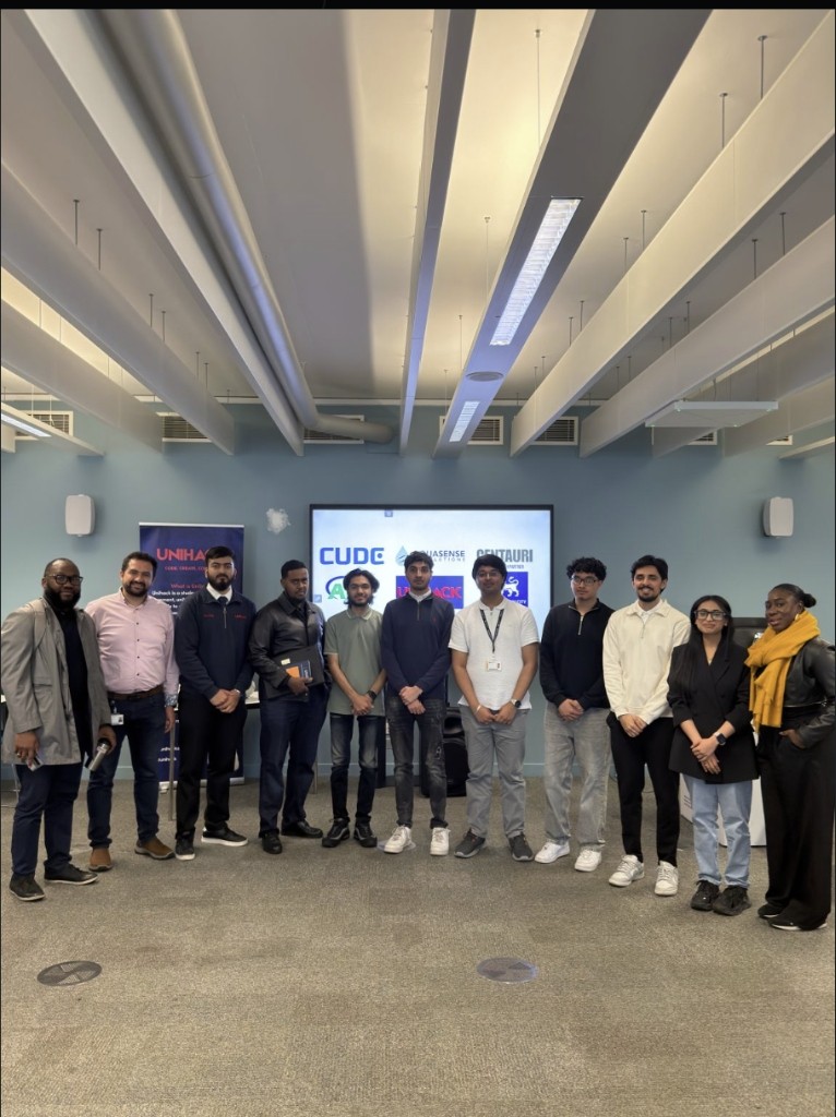 Prem Lodhia and engineering team winning Unihack Hackathon